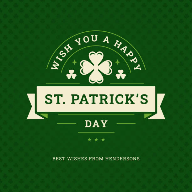 ilustraciones, imágenes clip art, dibujos animados e iconos de stock de feliz día de san patricio cinta de trébol tarjeta de felicitación vintage tipografía plantilla vector - día de san patricio