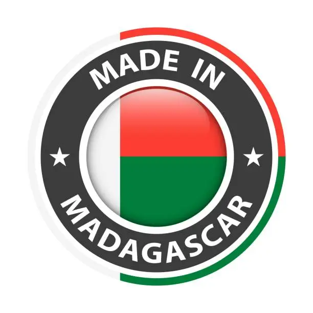 Vector illustration of Made in Madagascar badge vector. Sticker with stars and national flag. Sign isolated on white background.