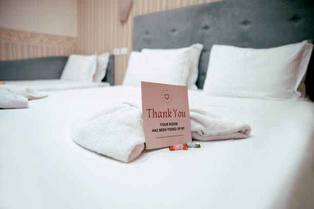 istock Clean and tide up Hotel bed cushion and towels 1461387563