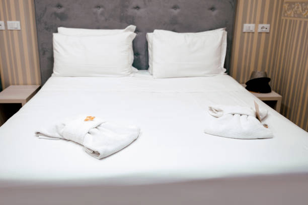 istock Clean and tide up Hotel bed cushion and towels 1461387565