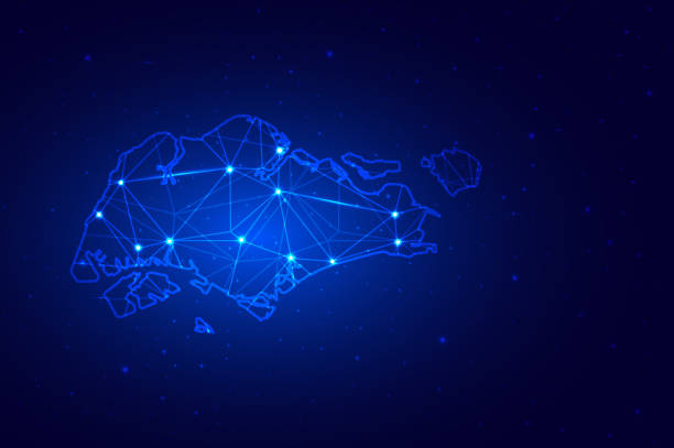 istock Abstract Map of Singapore from polygonal blue lines and glowing 1461387695