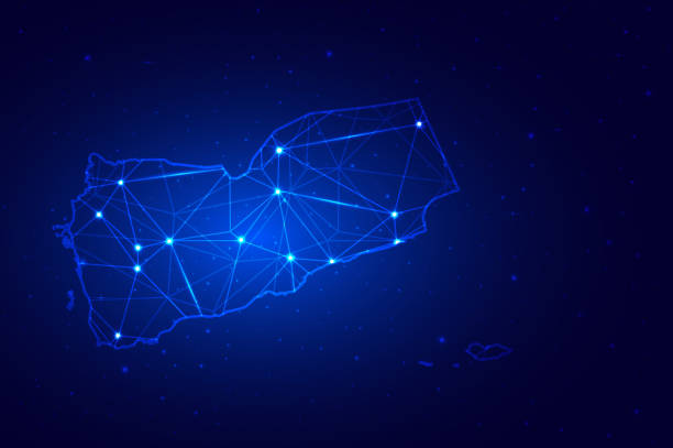 istock Abstract Map of Yemen from polygonal blue lines and glowing 1461389014