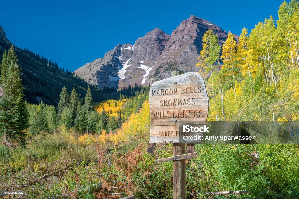 Autumn colors at Maroon Bells in Colorado Autumn colors at Maroon Bells and Maroon Lake near Aspen, Colorado, in the Elk Mountains. Wilderness Stock Photo