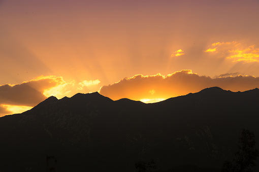 Sun sets over Ojai mountain ridge