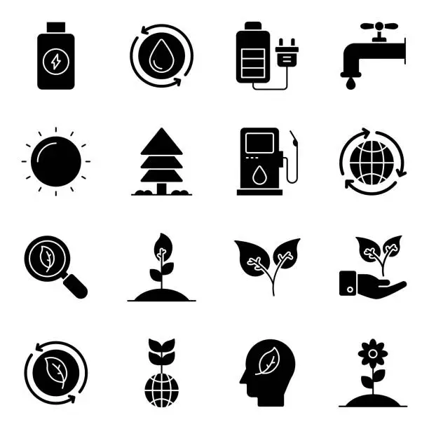 Vector illustration of Pack of Ecology Solid Icons