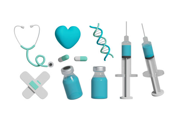 istock Stethoscope, patch, heart, vaccine, medicine, syringe, pill. Set of objects on a white background. 1461402036