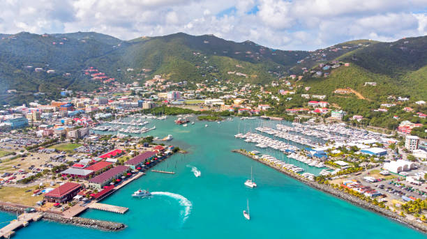 Aerial view towards waterfront  of Road Town, Tortola