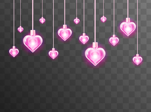 Heart glowing garland. Valentine's day decoration. Vector illustration.