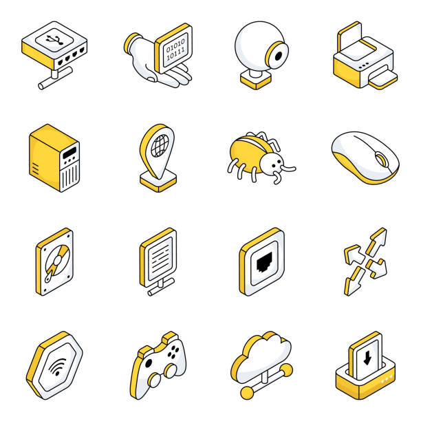 illustrazioni stock, clip art, cartoni animati e icone di tendenza di pacchetto di icone piatte di cloud networking - microsim
