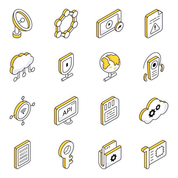 illustrazioni stock, clip art, cartoni animati e icone di tendenza di pacchetto di icone piatte di archiviazione cloud - microsim