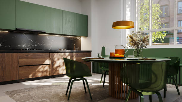 Modern green kitchen stock photo