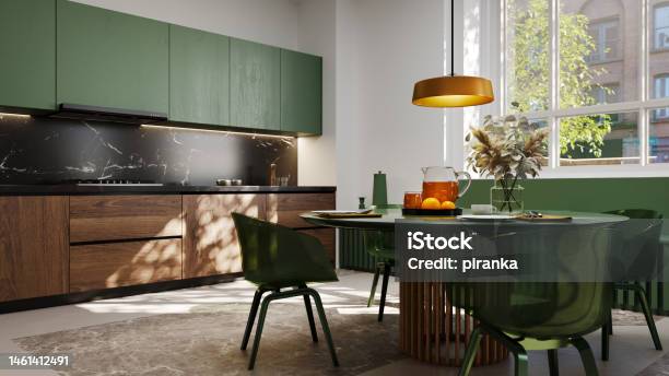 Modern Green Kitchen Stock Photo - Download Image Now - Green Color, Modern, Luxury