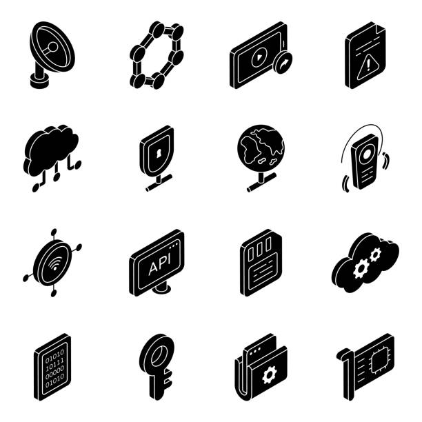 illustrations, cliparts, dessins animés et icônes de pack d’icônes solides de stockage cloud - microsim