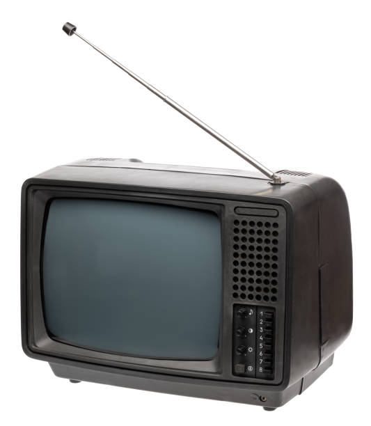 istock Old portable TV set isolated on white 1461417238