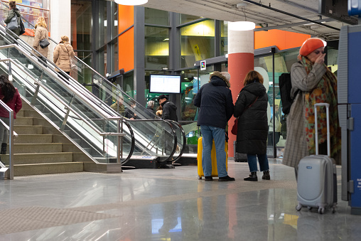 San Sebastián, Spain»; January 29, 2023:  Travelers waiting for the bus inside the bus station. »