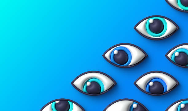 Eyes security conversation witness 3D render blue eyeball background.