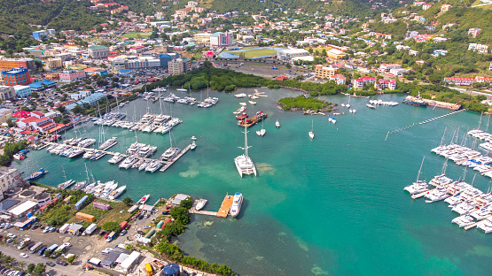Aerial view towards waterfront  of Road Town, Tortola