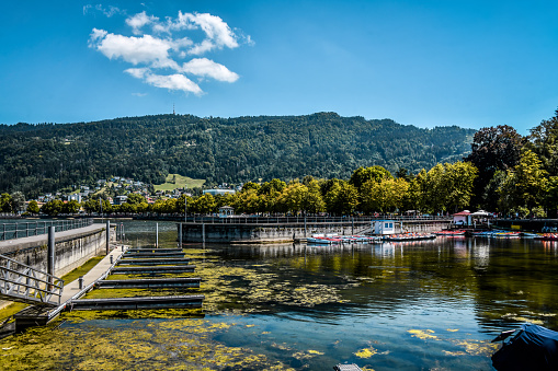 Small Boat Pier On Bodensee In Bregenz, Austria