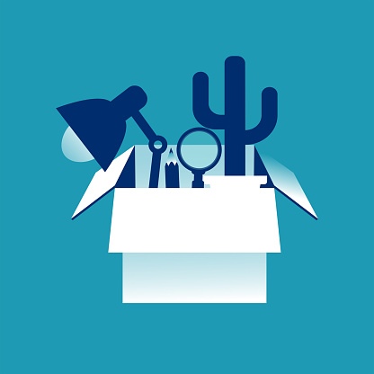 Quitting box cartoon icon. Vector illustration flat design. Isolated on background. Job search concept.