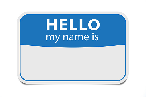 Blue name tag. Hello my name is - label