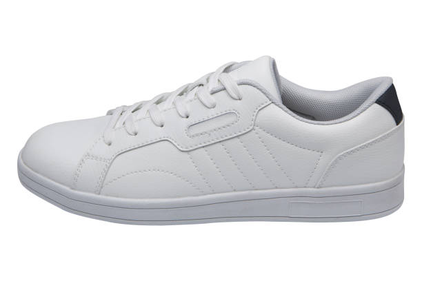 istock White leather casual sneakers, with a black insert on the heel, on a white background 1461424677