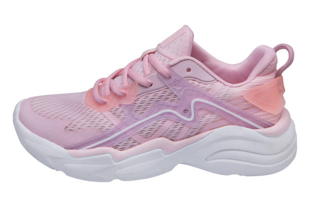 istock Pink sneakers for running, with a thick sole, on a white background 1461425127