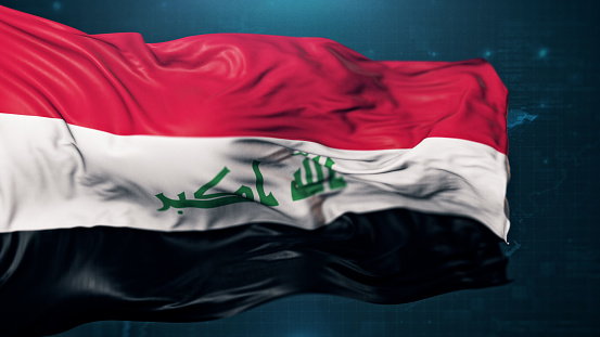 Flag of Iraq on dark blue background. 3D render