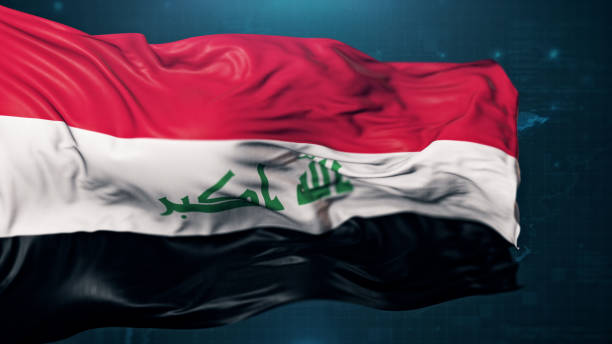 Flag of Iraq on dark blue background Flag of Iraq on dark blue background. 3D render iraqi flag stock pictures, royalty-free photos & images