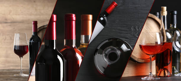 istock Beautiful collage with different photos of wine. Banner design 1461426338