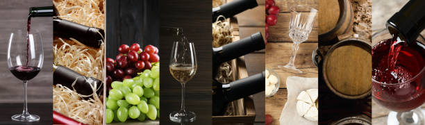 istock Beautiful collage with different photos of wine. Banner design 1461426392