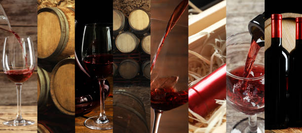 istock Beautiful collage with different photos of wine. Banner design 1461426478