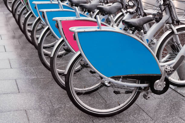 istock Many bicycles parked outdoors. Bike rental service 1461426739