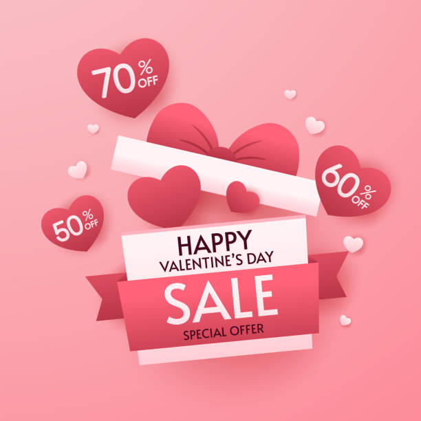 Promo Web Banner for Valentine's Day Sale. Beautiful Background with Red Hearts. Vector Illustration with Seasonal Offer. Valentine's Day Poster. Promo Web Banner for Valentine's Day Sale. Beautiful Background with Red Hearts. Vector Illustration with Seasonal Offer. Valentine's Day Poster. candy cane flash stock illustrations