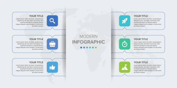 ilustrações de stock, clip art, desenhos animados e ícones de creative concept for infographic element vector 6 options, steps, list, process. abstract elements of graph, diagram with steps, options, parts or processes, timeline infographics, workflow or chart. - infographic 6