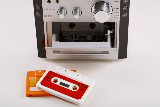 cassette audio con lettore stereo hi-fi in background - turkish culture audio foto e immagini stock