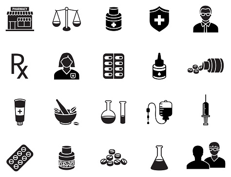 Vector illustration of medical icon set. Pharmacy. Healthcare and medicine. Prescription Rx.