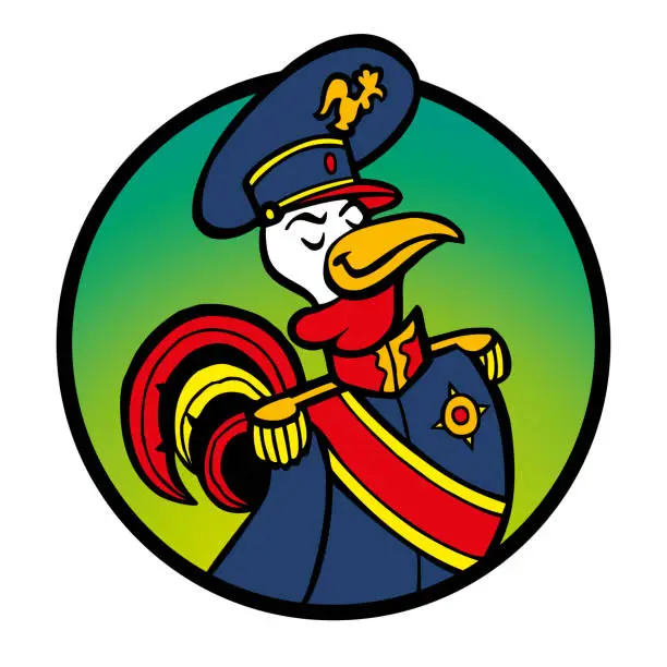 Vector illustration of Emblem Captain Rooster Sign Graphic Clip Art Element