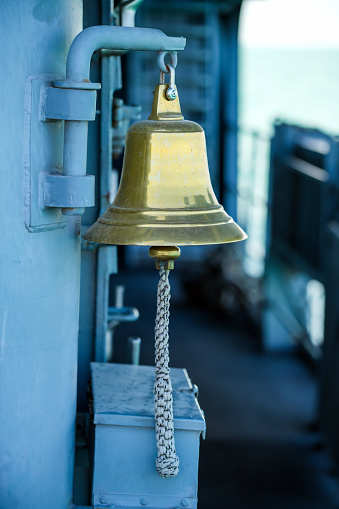 Rickmer Rickmers Ship Bell in Hamburg, Germany on a Traditional Sailing Ship on the River Elbe