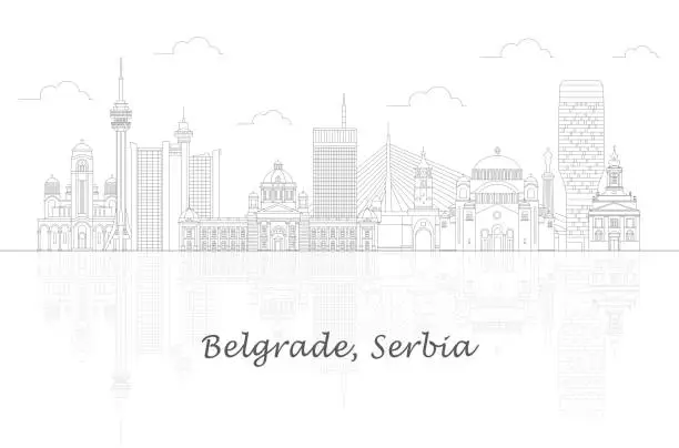 Vector illustration of Outline Skyline panorama of City of Belgrade, Serbia