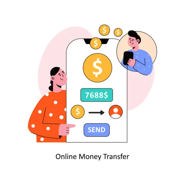 Vector illustration of Online Money Transfer Flat Style Design Vector illustration. Stock illustration