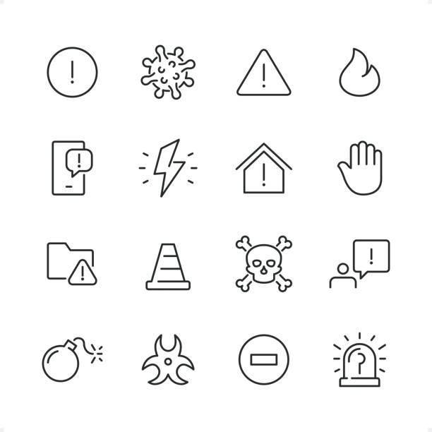 предупреждение и опасность - набор значков идеальной линии pixel, редактируемый вес штриха. - mobile phone flash stock illustrations