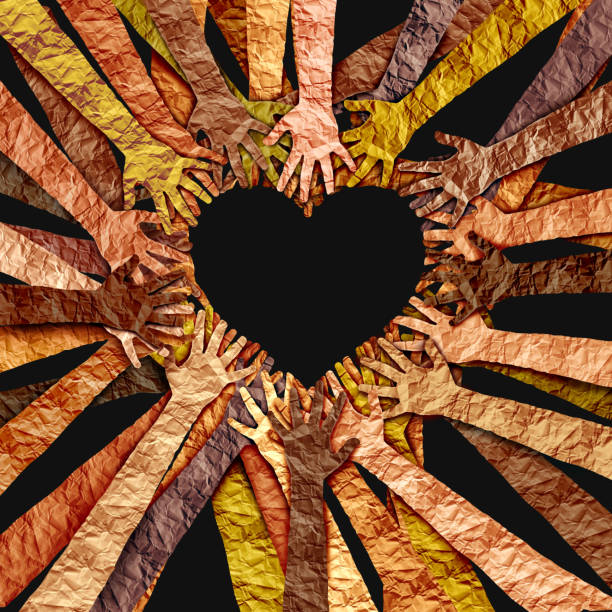 Black Cultural Love Black cultural or African Culture Love and Black History month awareness as diverse hands shaped as a heart for united diversity or multi-cultural partnership in a group of multicultural people connected together in respect as a support for teamwork and togetherness. diversity hands forming heart stock pictures, royalty-free photos & images