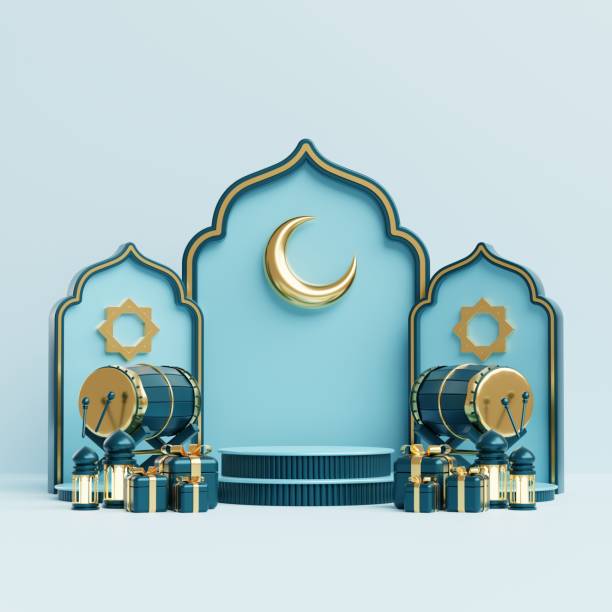 istock Islamic decoration background with lantern and crescent moon luxury style, ramadan kareem, mawlid, iftar, isra miraj, eid al fitr adha, muharram, copy space text area, 3D illustration. 1461456211
