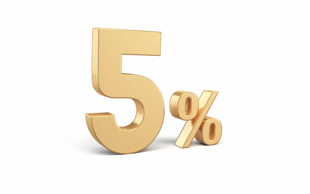 istock Metallic 5 Percentage sign sitting on the white background Perspective View 1461458767