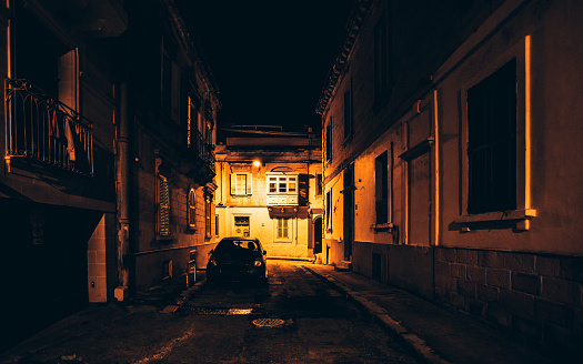 Sliema, Malta -  Old town streets by night.