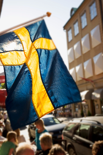 The Swedish flag on a street i Stockholm