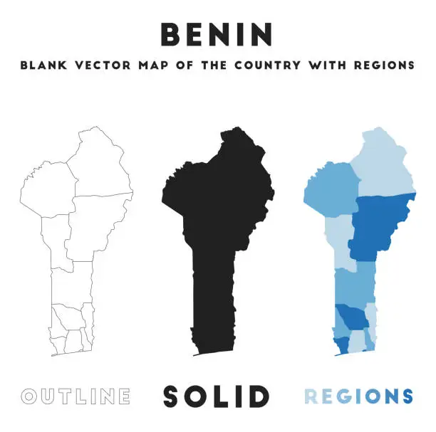 Vector illustration of Benin map. Borders of Benin for your infographic. Vector country shape. Vector illustration.