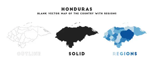 Vector illustration of Honduras map. Borders of Honduras for your infographic. Vector country shape. Vector illustration.