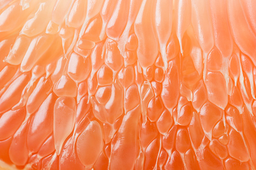 Red Pomelo Fruit Peeled Texture, Macro Photography
