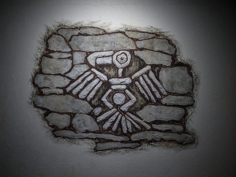 Bird petroglyph architecture wall art design decoration antique Inca culture archaeology in Tarapoto Amazon jungle rainforest Peru South America